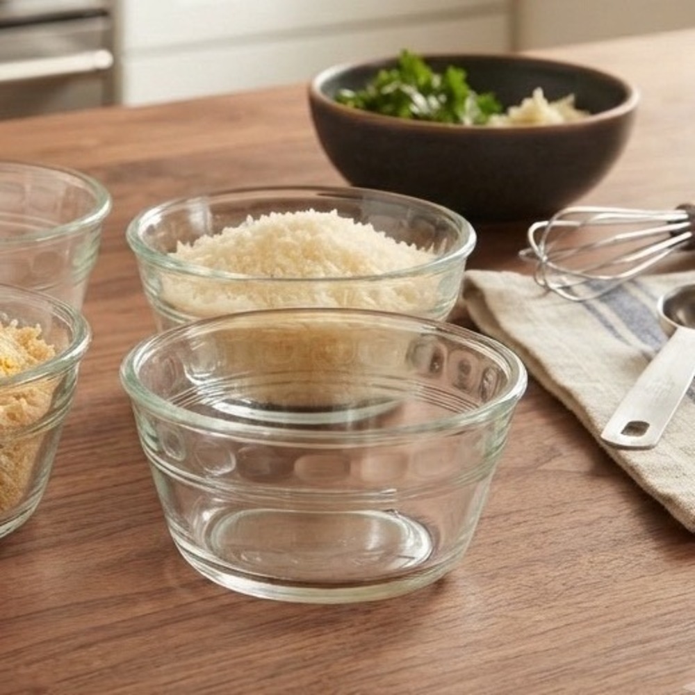 Pyrex Clear Glass Custard Cups 6oz Ramekins Set‎ of 2 Ribbed Baking Bowls 463